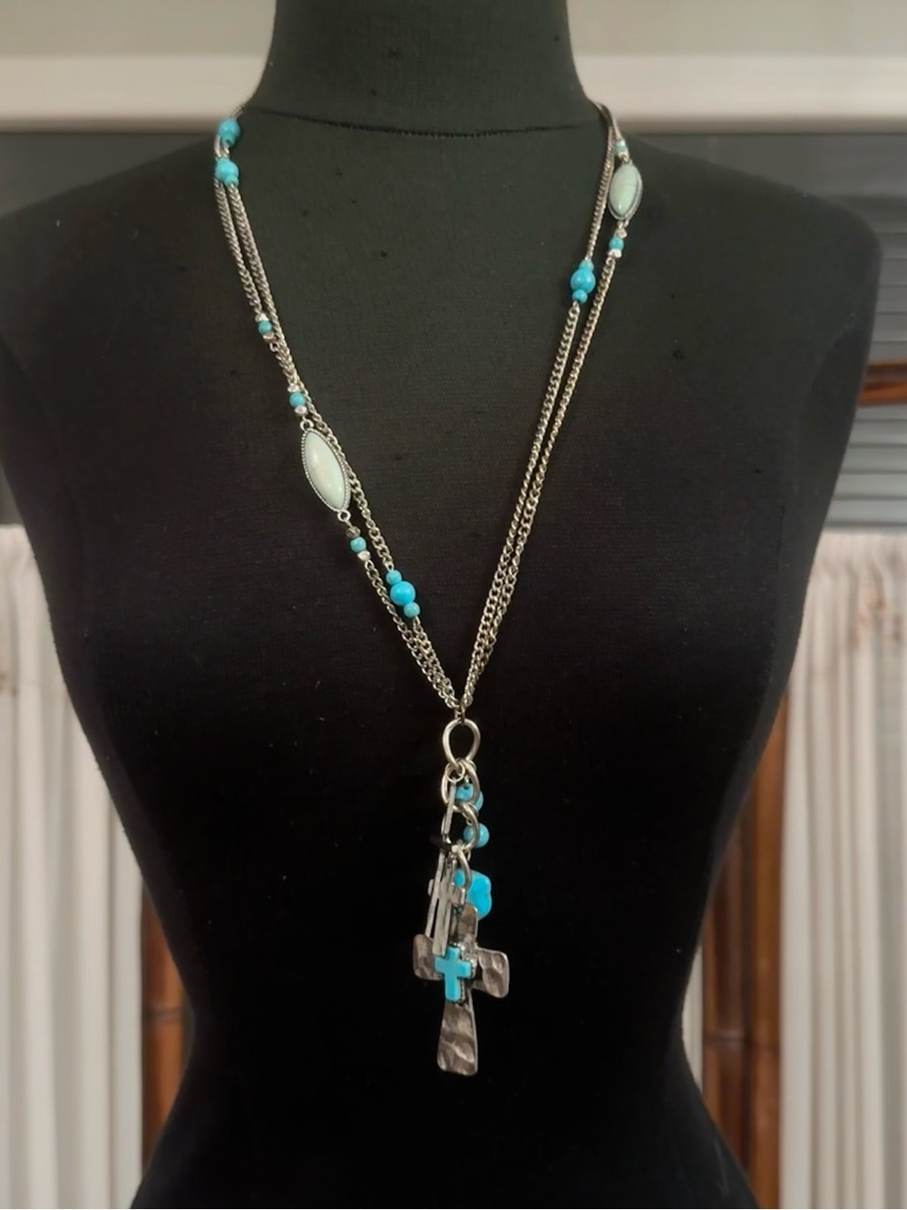 Shyanne Turquoise Cross Charm Layered Necklace